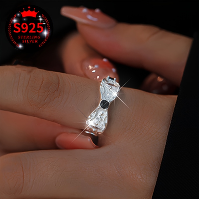 925 Sterling Silver Open Ring with Zirconia - Adjustable & Stylish Design